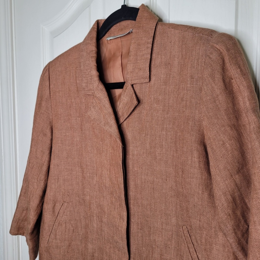Cote Femme Brown Linen Blazer Jacket Casual Women's Size 4 Made In Italy - Picture 6 of 8